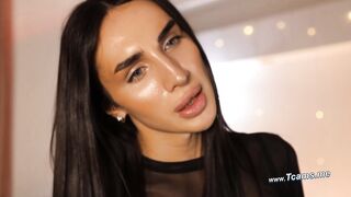 Sultry Latina Shemale Strokes Her Massive Cock on censored