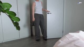 Wet slit MILF stepmom caught her stepson stroking off to her image while her hub