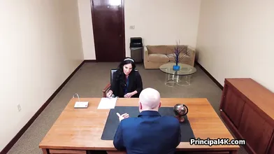 Mature teacher gags on bosses big dick at the office
