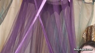Hairy mature lesbians Sara and Rebecca lick and fuck with strap on