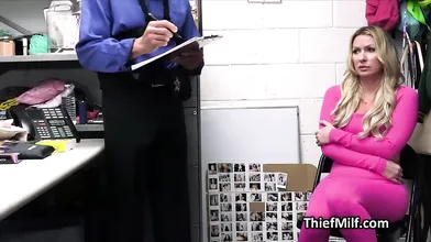Yoga equipment stealing milf fucked on the office floor