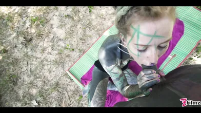 ANAL picnic in PUBLIC - TATTOO couple outdoor FUCK