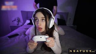 Gamers Stepsister Sucks Dick and Rides Nerds Fantasy Comes True
