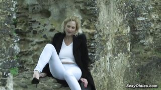 Big tits mature Molly Maracas pissing compilation outdoor and in the shower