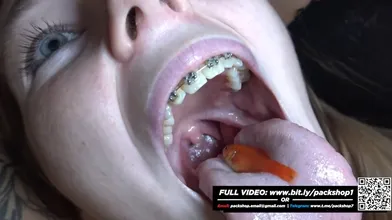 Woman feeds her friend live fish - vore giantess