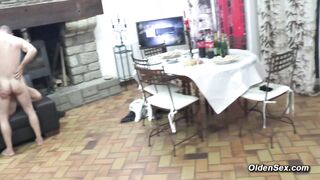 Three mature ladies and babe in amateur group sex orgy after dinner