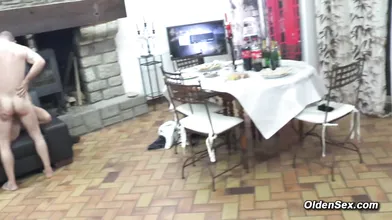 Three mature ladies and babe in amateur group sex orgy after dinner