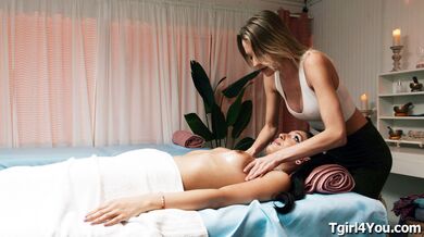 Tgirl Zariah Aura gets a dick massage from busty Kenna James