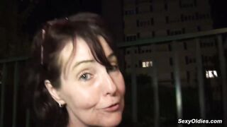 Amateur granny Joyce Mifle sucks and fucks big cock in condom back home