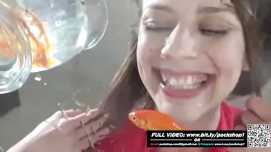 Evil woman devours all her fish alive - Vore Giantess1