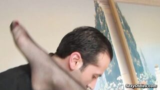 French MILF shaved pussy and ass fucked