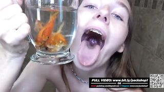 Becky feeding on fish in the shower - Vore Giantess