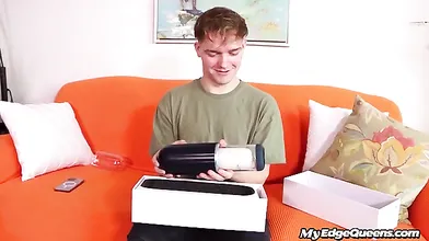 Petite horny bae jerking her BF with toy
