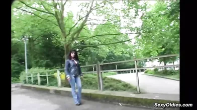 Hot amateur MILF Gabriela in public casting fucks pussy with yellow vibrator