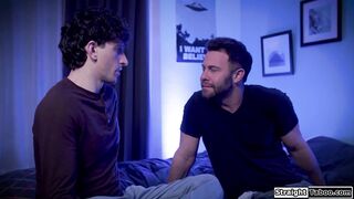 Stepdad sucked off by stepdaughters gf and his stepson joins