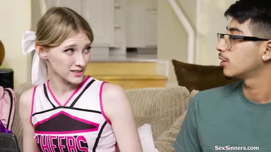 Virgin teen cheerleader makes shy guy the luckiest man alive