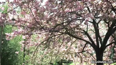 Teen neighbor Charlotte Johnson teasing old man Bruno for outdoor sex in his backyard