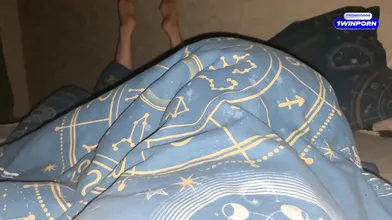 Stepcrony's daughter gave dirty conversing to stepfather under blanket and gave