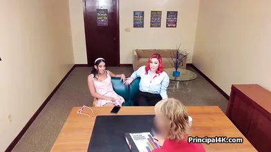Teacher and exotic coed milks principal