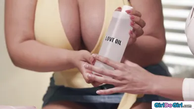 Chubby gf is fingered and licks big tits milf to an orgasm