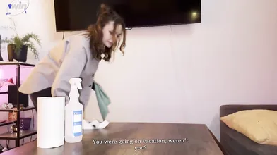 Brunette mansion maid sucks for vacation trip while wife's away - XXX!