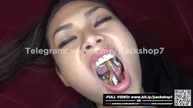 Asian woman devouring poor fish - Vore Giantess