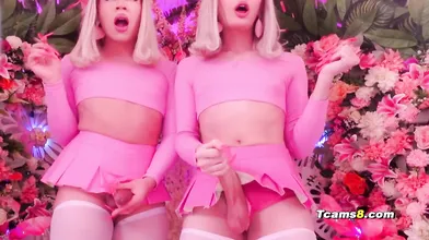 Two hot Futanari's stroking and teasing on censored