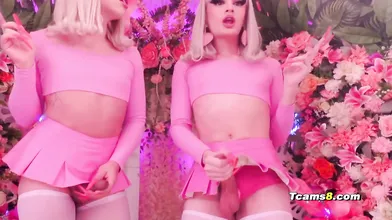 Two hot Futanari's stroking and teasing on censored