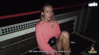 Amateur duo engaging in harsh outdoor fuck-a-thon on the crowded railway station