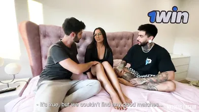Sexy dame with massive ass fucking two patrons - menage and dual penetration - t
