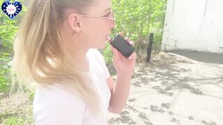 Schoolgirl plowing on porch, spunk busted all over.