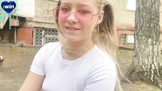 Schoolgirl plowing on porch, spunk busted all over.