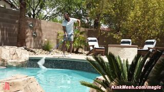 Blonde big tits MILF Kenzie Anne tied up and rough fucked by pool boy Johnny Castle