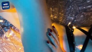 MyRedFoxGirl in lights groans as she gets dirty cum from a real couple. Petite,