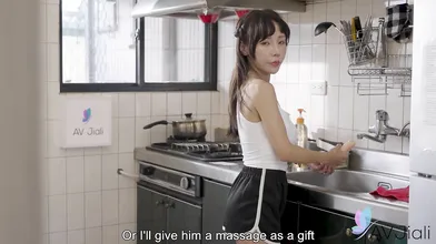 Xiaoqi gets on him and presents her pussy to his face for him to enjoy.