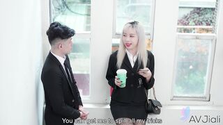 Wang makes him fuck her hard in many positions. She screams while