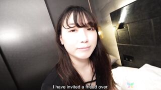 Tomoko showed us the black thong and it is stuck right up her pussy and