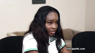 Ebony milf milks interracial big cock duo at the principals office