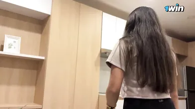 Submissive petite black-haired gets culo smacking and blowjob jizz in gullet fro