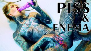 Heavily TATTOO model ANAL masturbation in shower