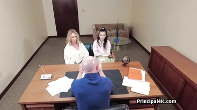 Big tit mature teacher and slutty busty coed sharing principals cock