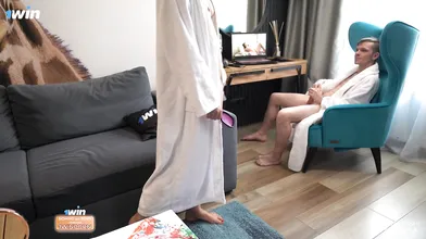 Neighbor's dick gargled while observing porn, and neighbor's mom jacks us - best