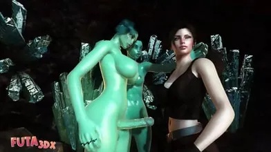 Futa3dX - LARA CROFT Stumbles Into Big Dicked Futa Cave Troll's Threesome