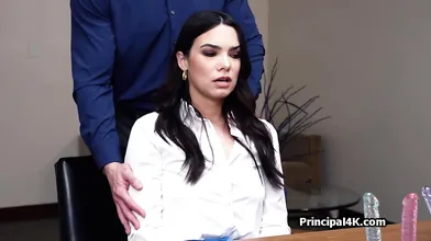 Fucking soccer mom in black stockings on the big office desk