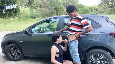 Riding Uber on deserted site with horny latina, getting suck off doggystyle with