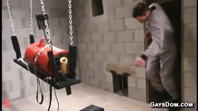 Gay Aaron Tanner fucks vacuum sex toy and gets anal fucked by machine in swing