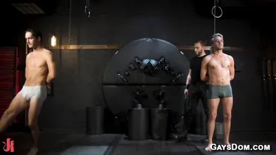 Gay slaves CBT and suspension