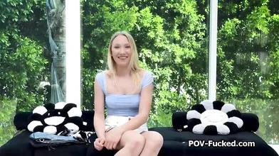 POV fun with cute blonde newbie after interview