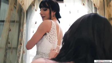 Busty tgirl Ariel Demure and her bride snucked away to fuck