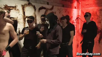 Bound Muscled Stud Jason Miller in Intense Gangbang and Torment in public